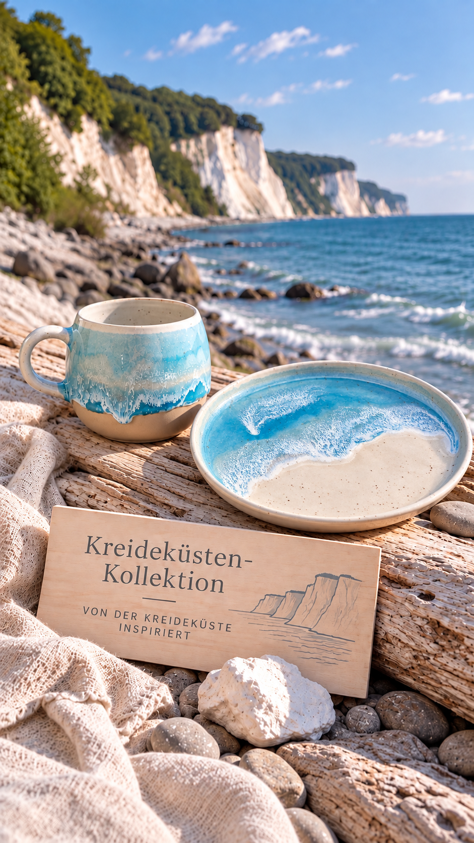 SET Tassen & Teller „Kreideküste“