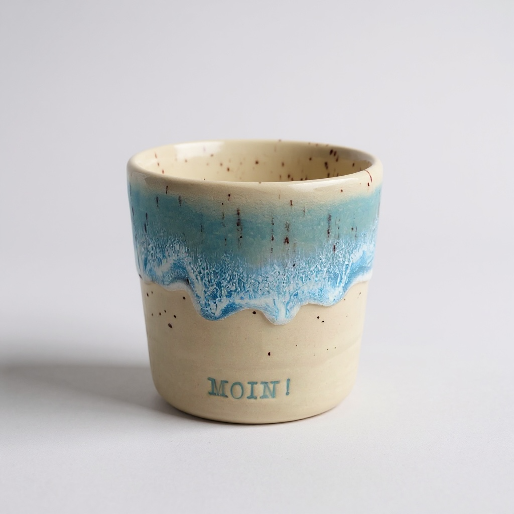 MOIN! BECHER hellblau gesprenkelt