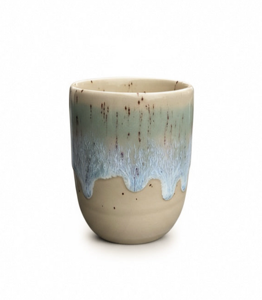 Becher hoch hellblau gesprenkelt