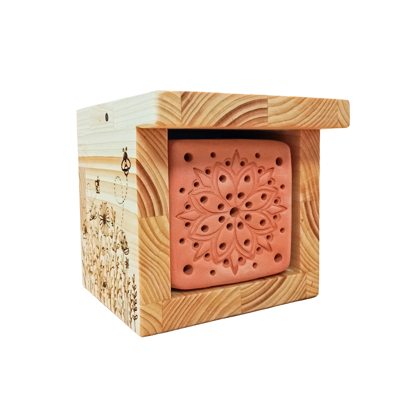 🐝 Bienenstein 🐝 mit Holzrahmen Mandala rot