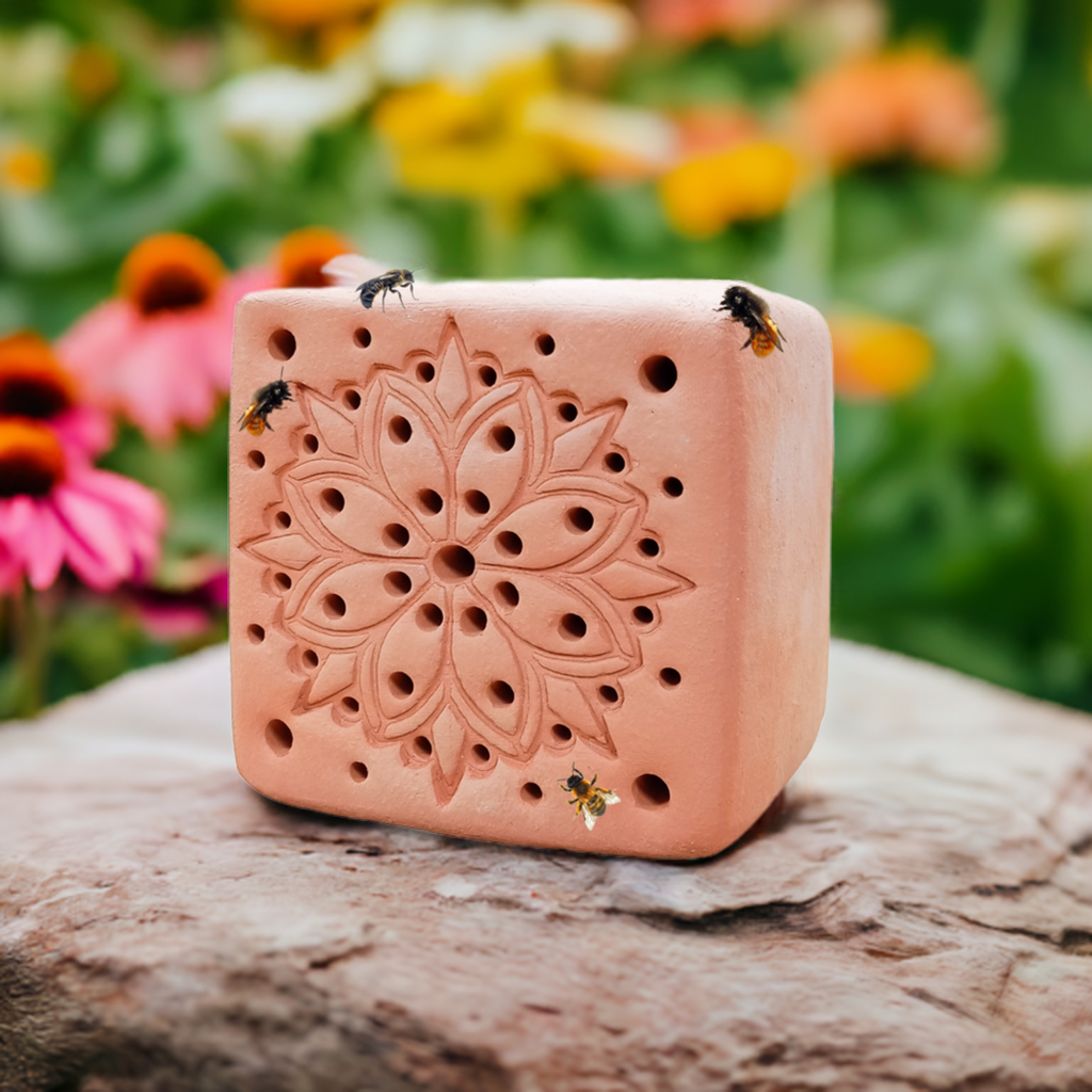 🐝 Bienenstein 🐝 mit Holzrahmen Mandala rot