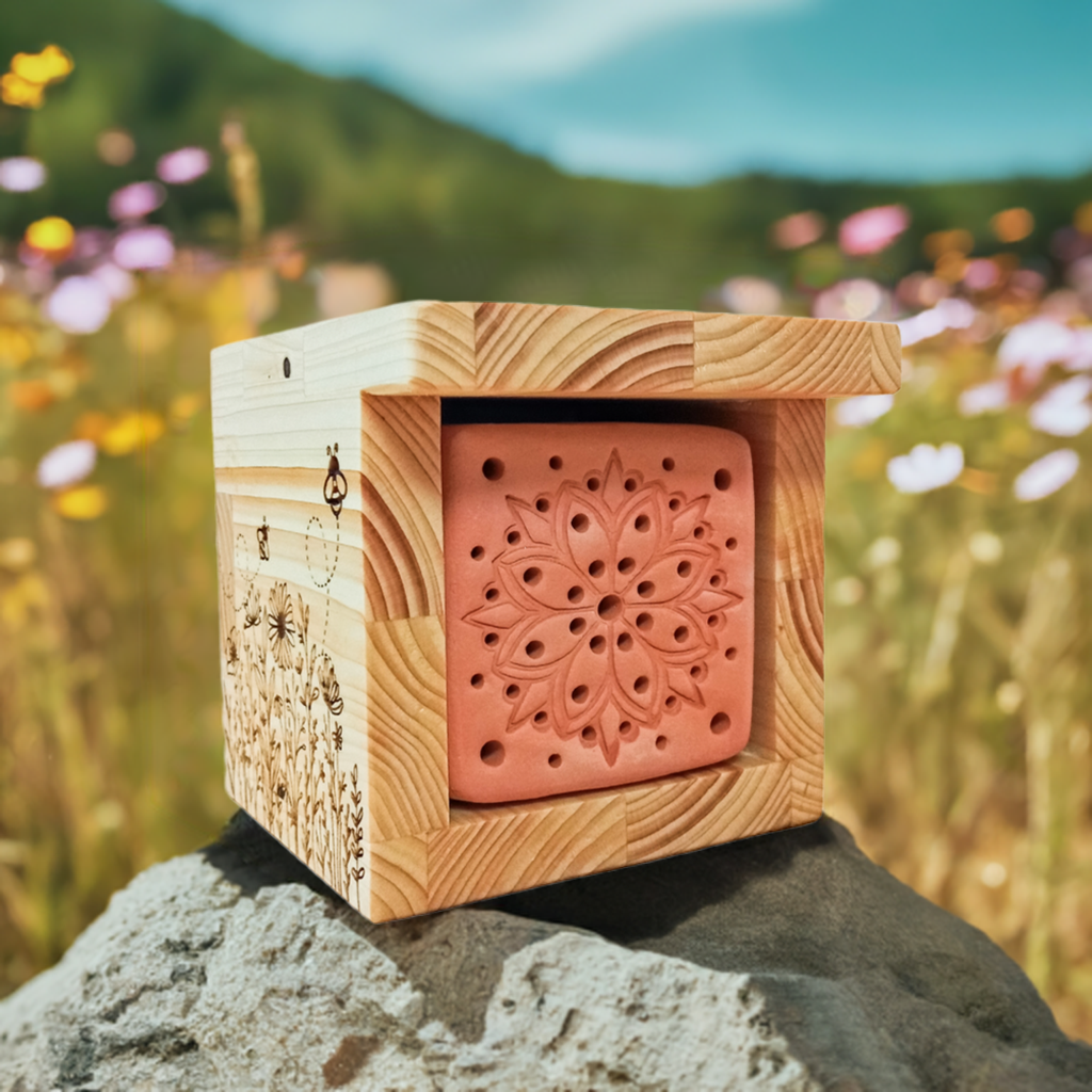 🐝 Bienenstein 🐝 mit Holzrahmen Mandala rot